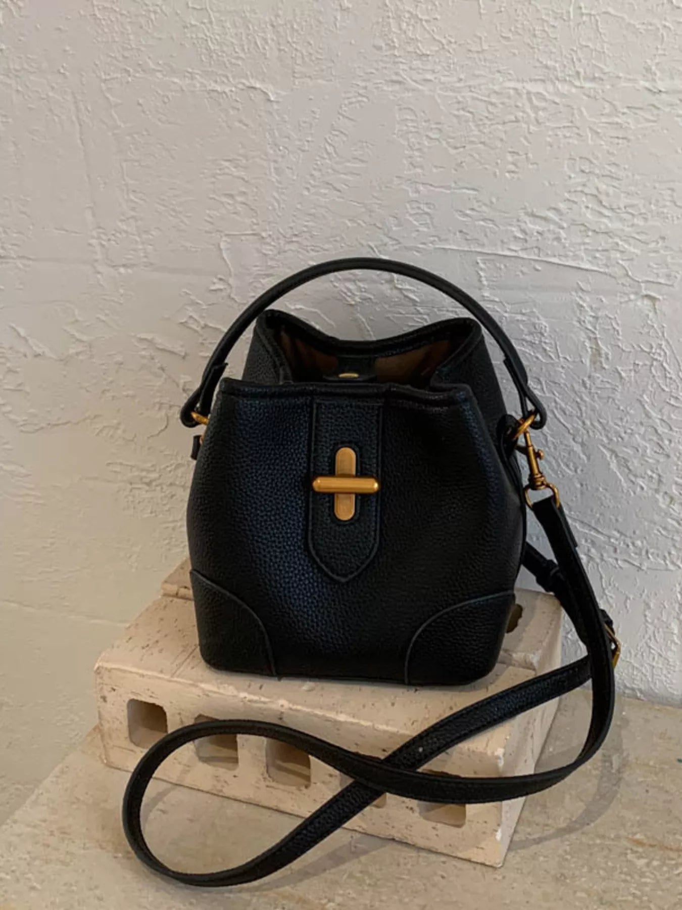 Bucket Style Leather Crossbody Bag