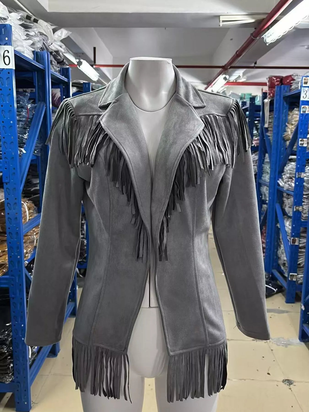 Western-Inspired Fringed Open Front Jacket