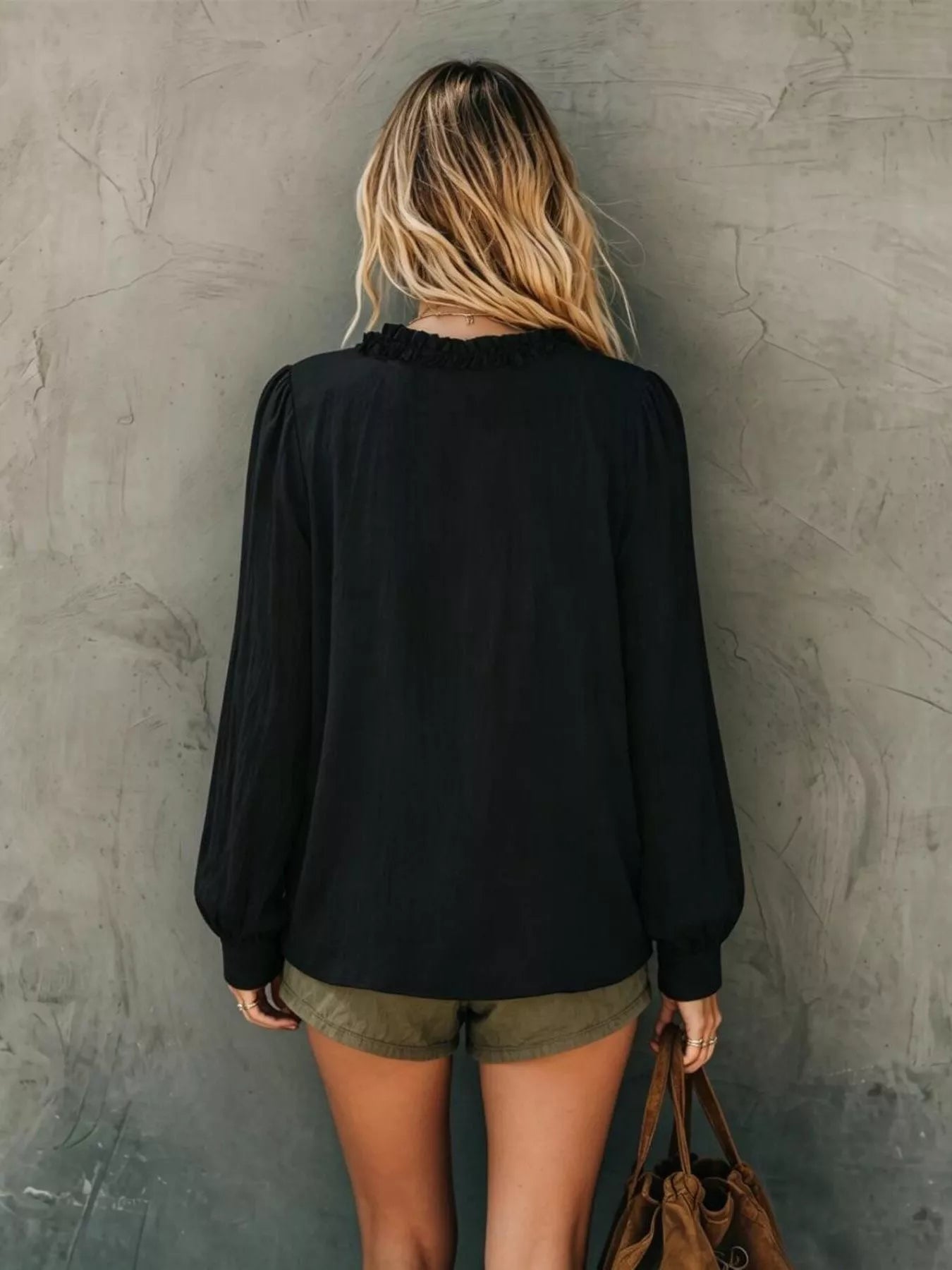Frill V-Neck Long Sleeve Blouse