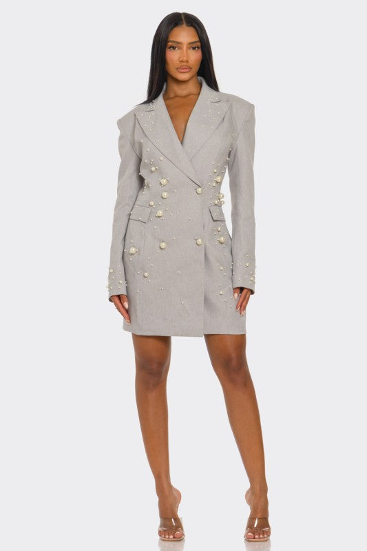 Monet Pearl Embellished Blazer Dress