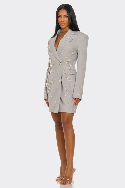 Monet Pearl Embellished Blazer Dress