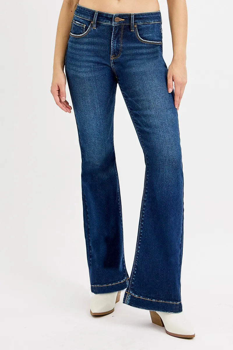 RISEN Full SIze Tummy Control Mid Rise Flare Jeans Plus SIze