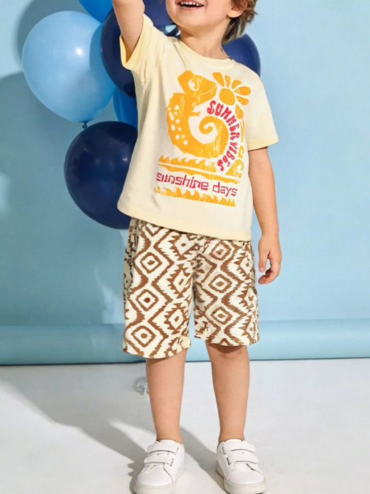 Children's Graphic Tee & Geometric Print Shorts Set