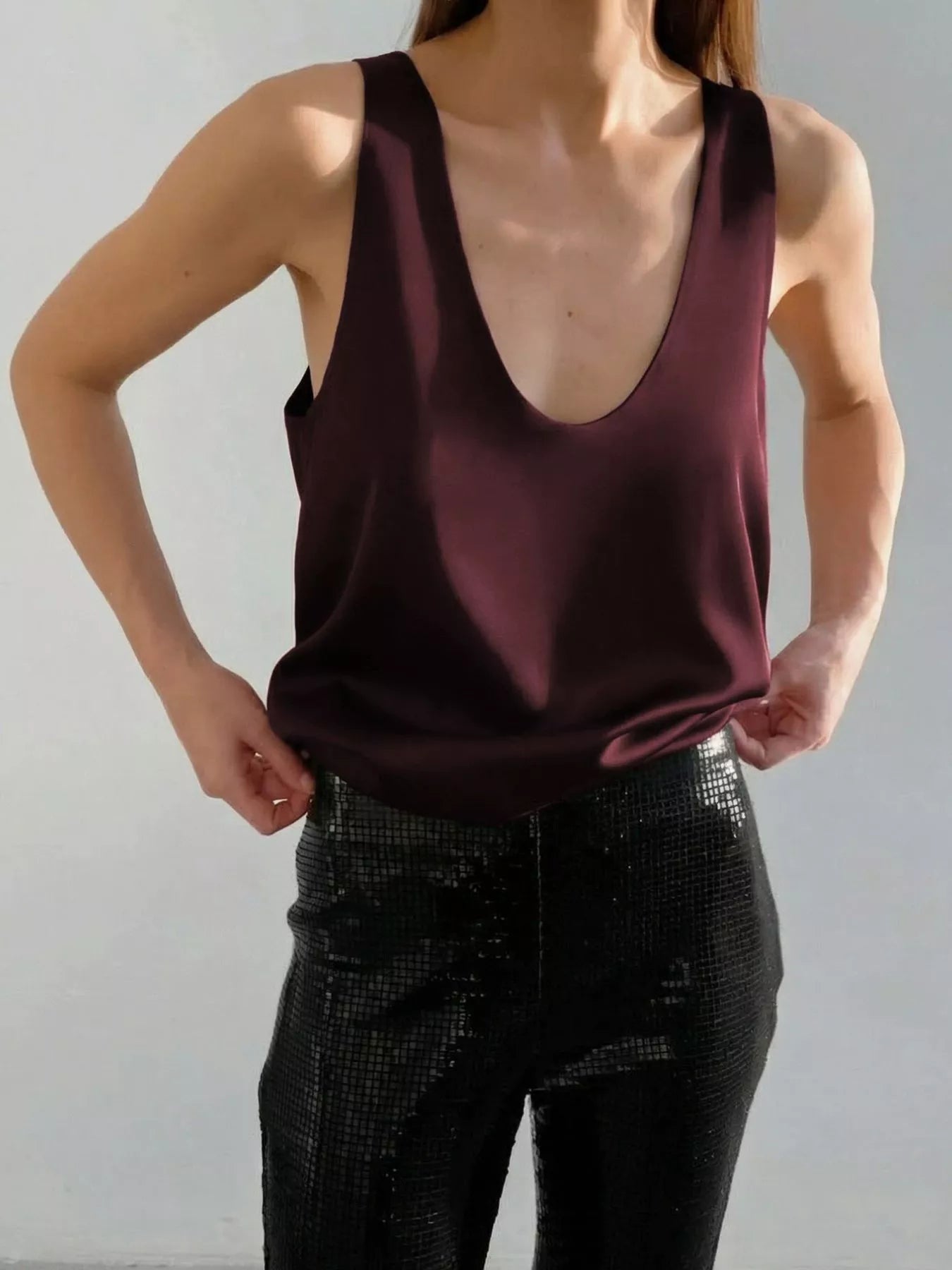 Satin Deep V-Neck Tank