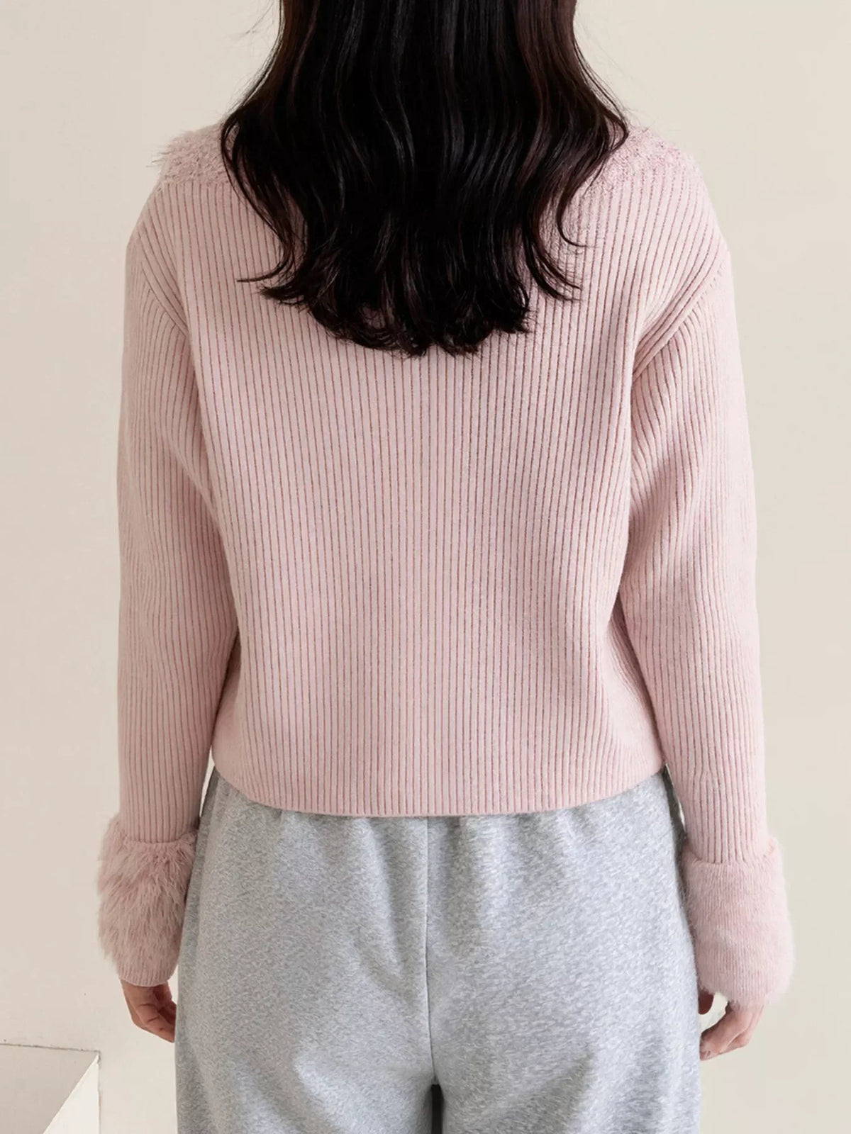 Fluffy Trim Zip-Up Cardigan