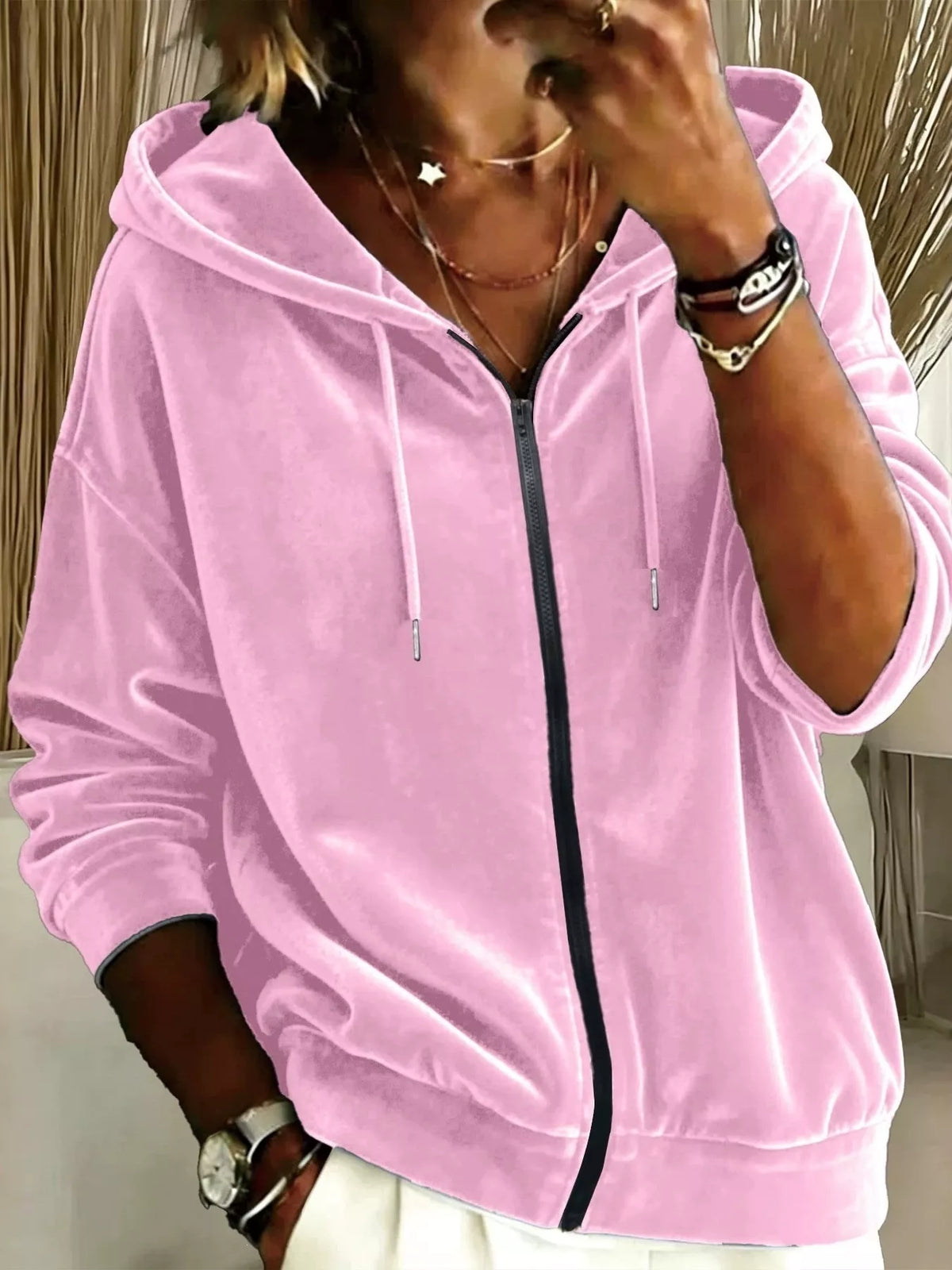 Full Size Velvet Zip-Up Hoodie Plus Size