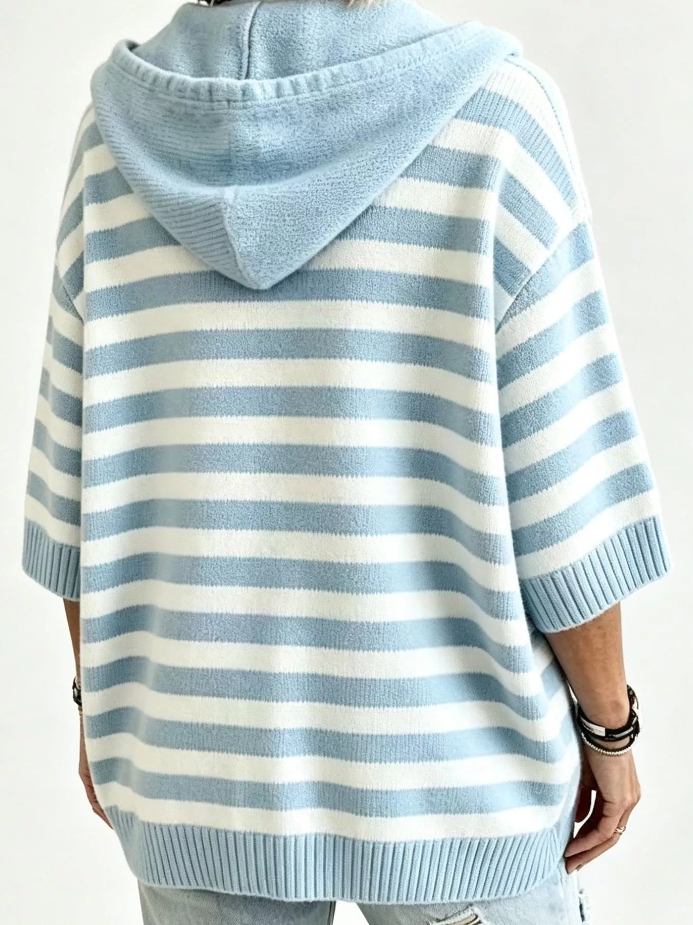 Striped Hooded Sweater with Button Detail