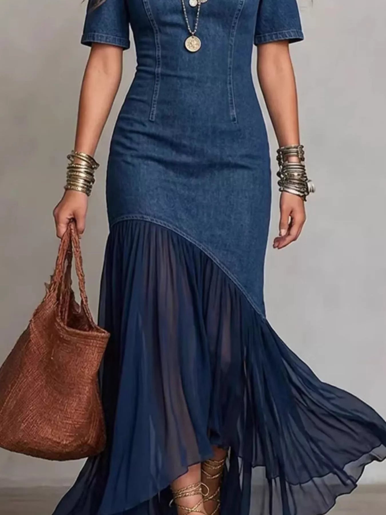 Cold Shoulder Ruffle Hem Maxi Dress