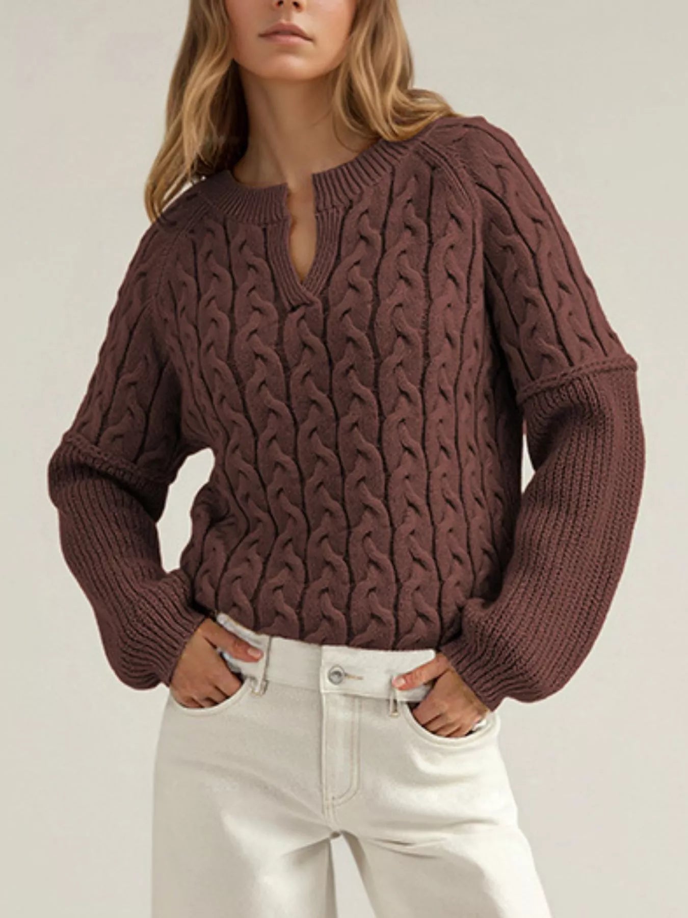 Cable-Knit Dropped Shoulder Sweater