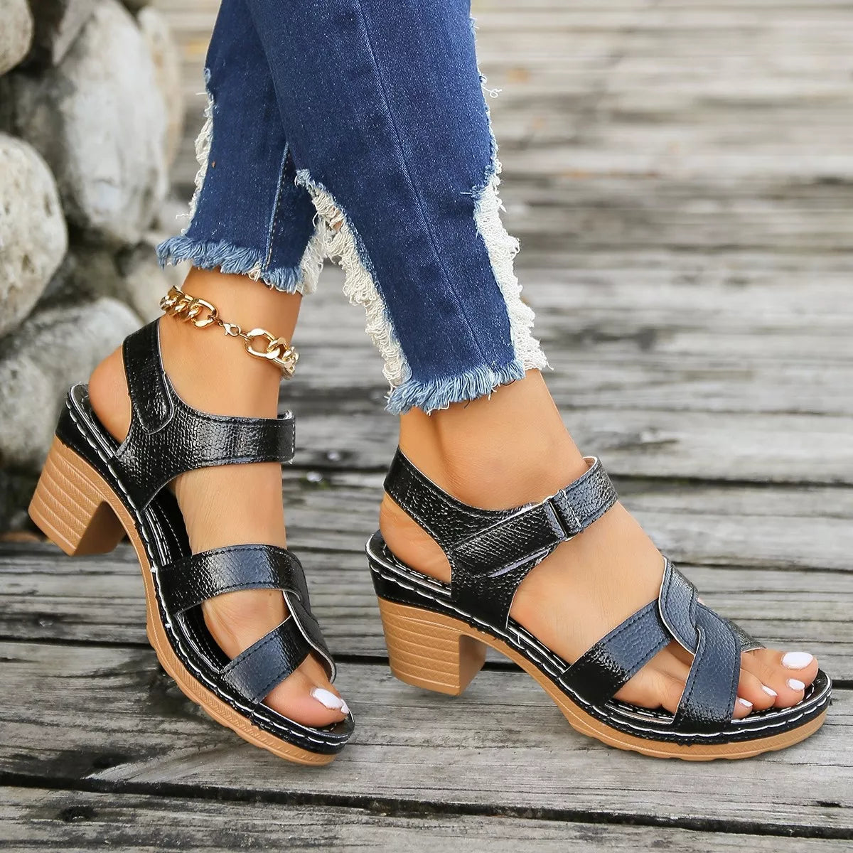 Open Toe Block Heels Sandals