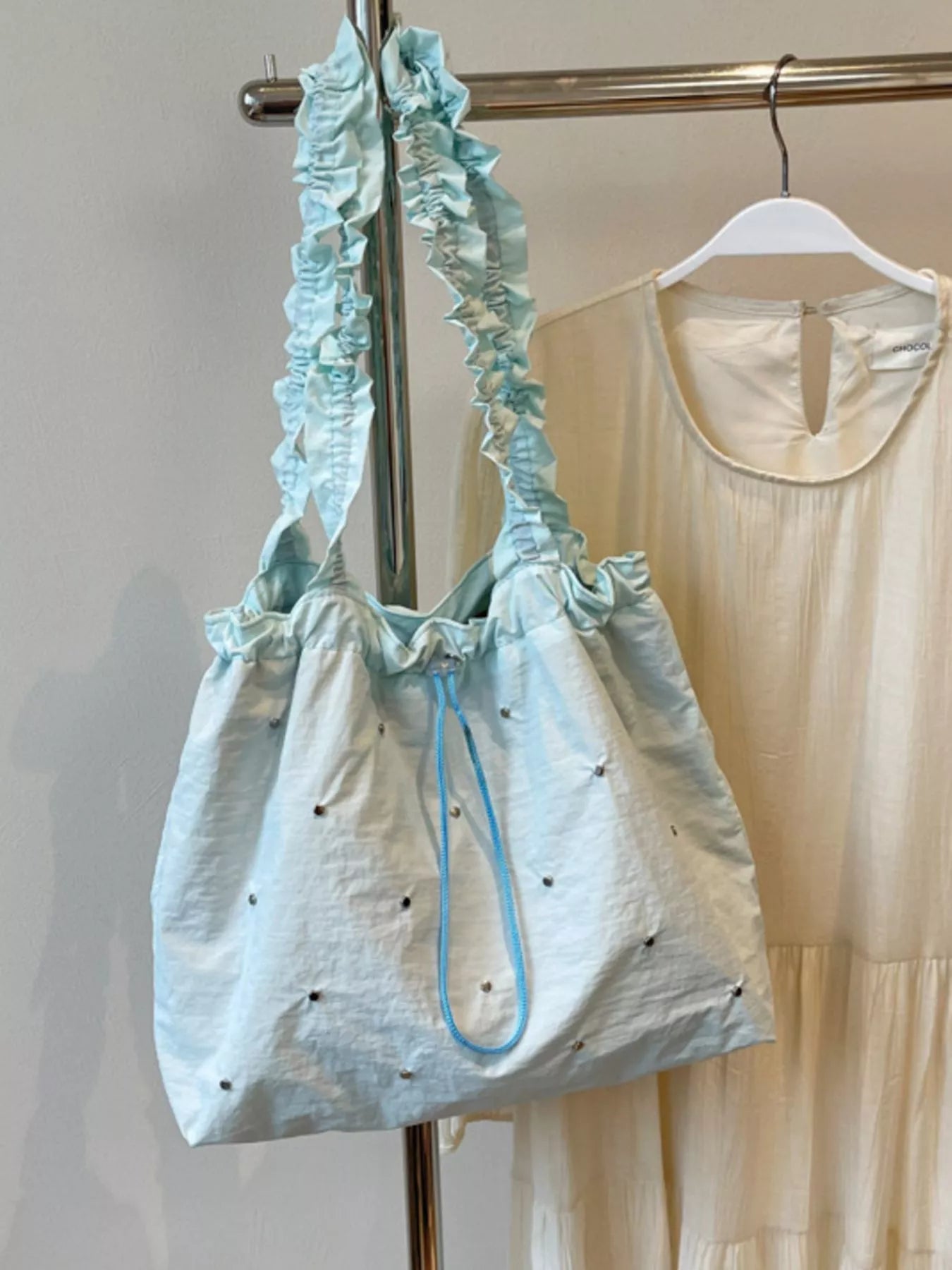 Studded Ruched Strap Handbag