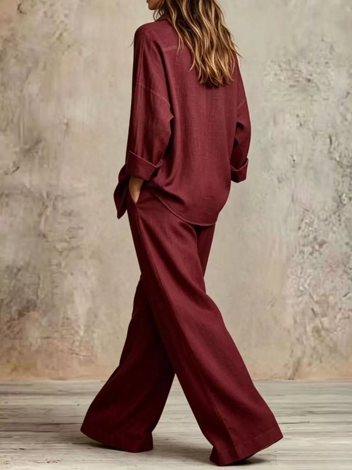 Full Size Button-Down Shirt and Wide-Leg Pants Set Plus Size