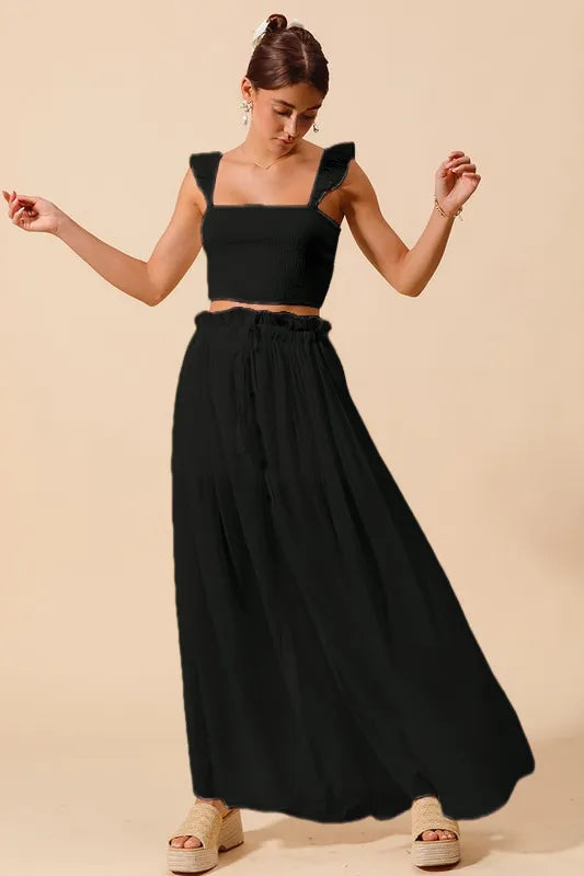 SO ME Smocked Top and Flowy Maxi Skirt Set