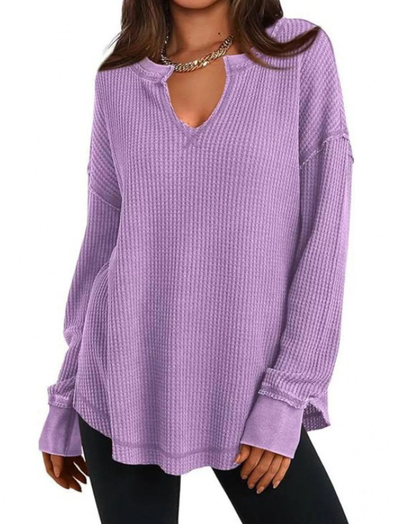Waffle Knit Long Sleeve Sweatshirt