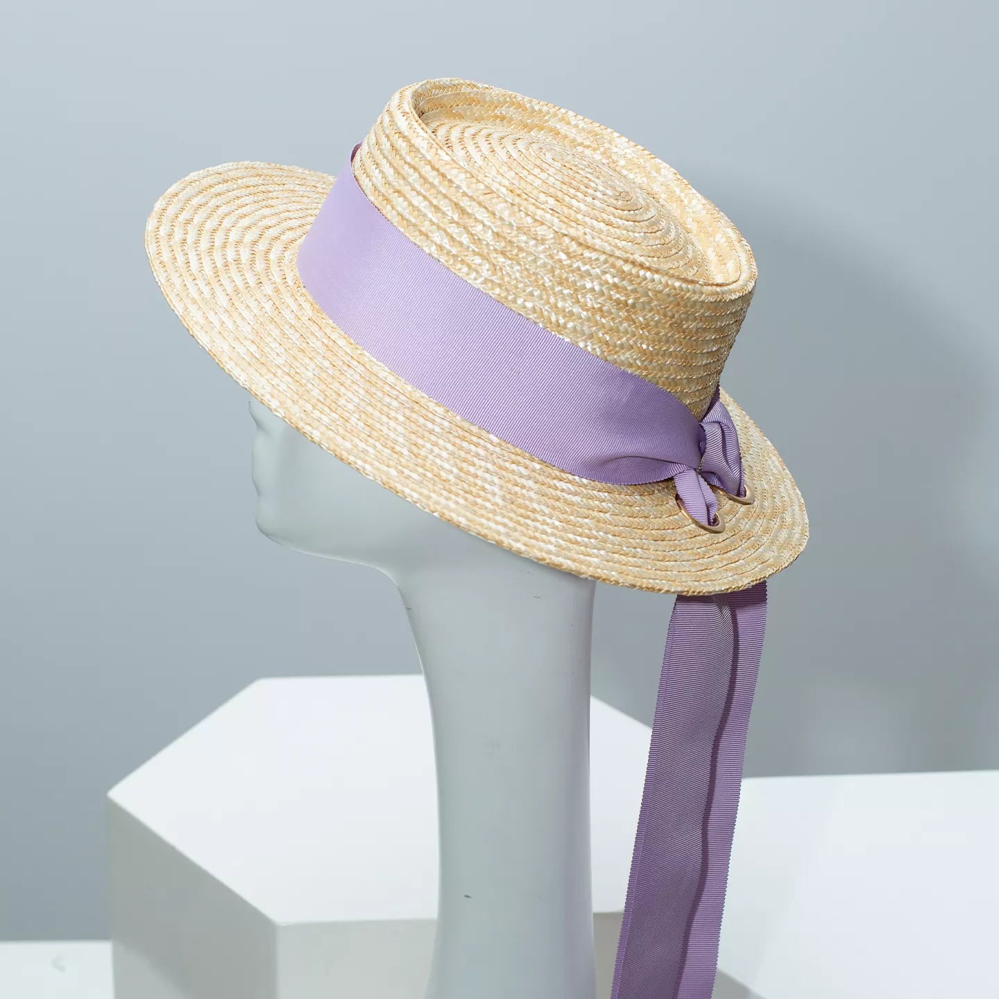Straw Boater Hat with Ribbon