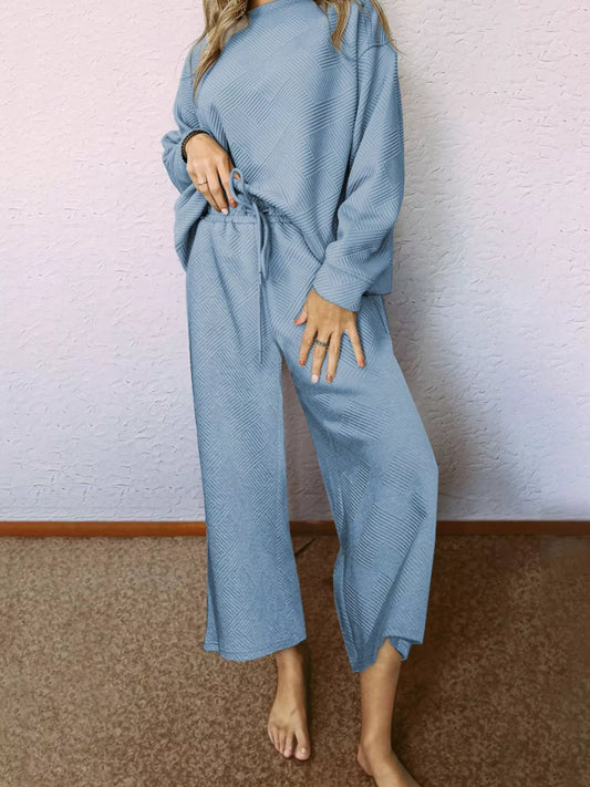 Loose Textured Top and Pants 2pcs Outfit Set