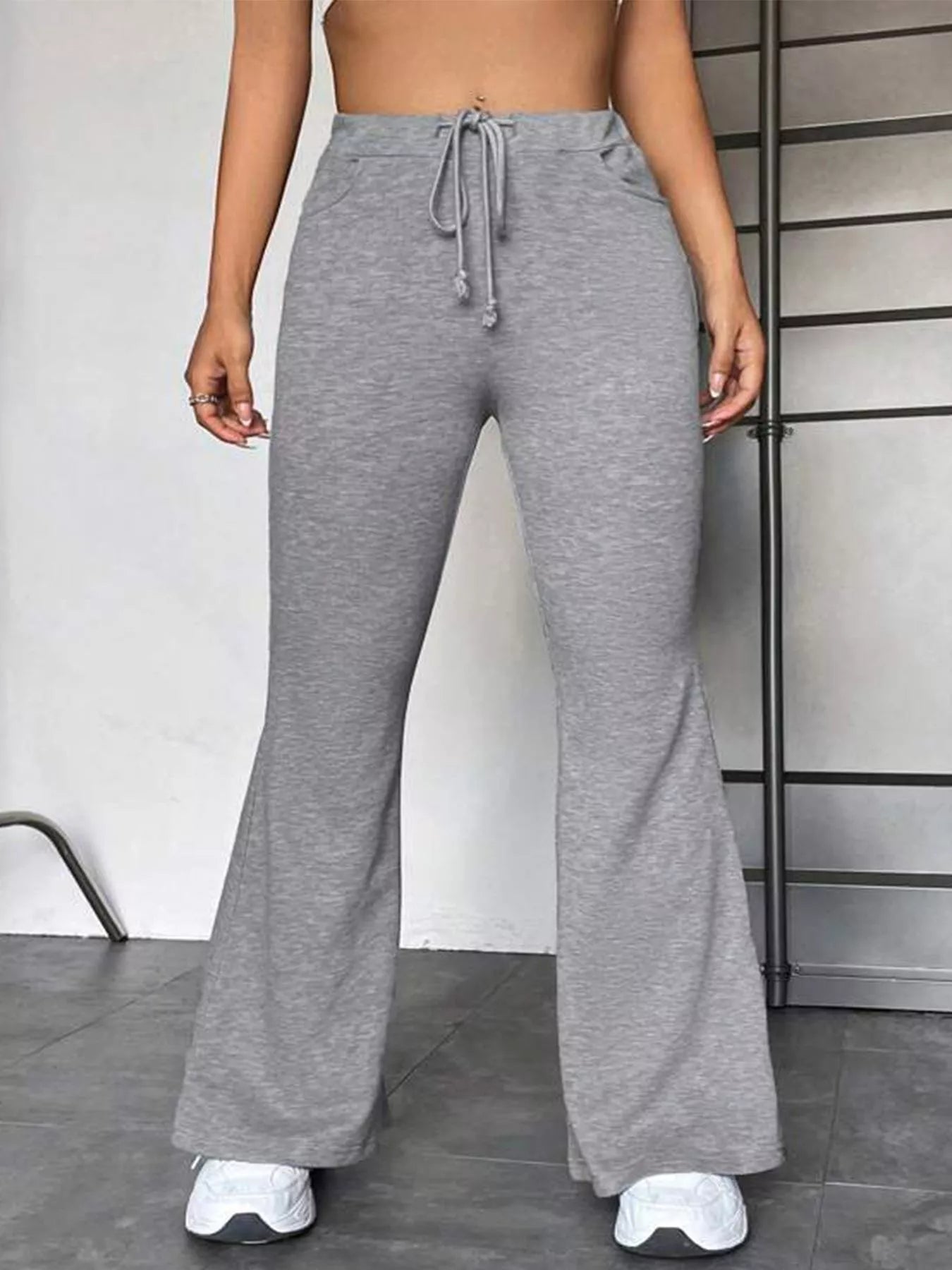 Full Size Casual Drawstring High Waist Flare Pants Plus Size