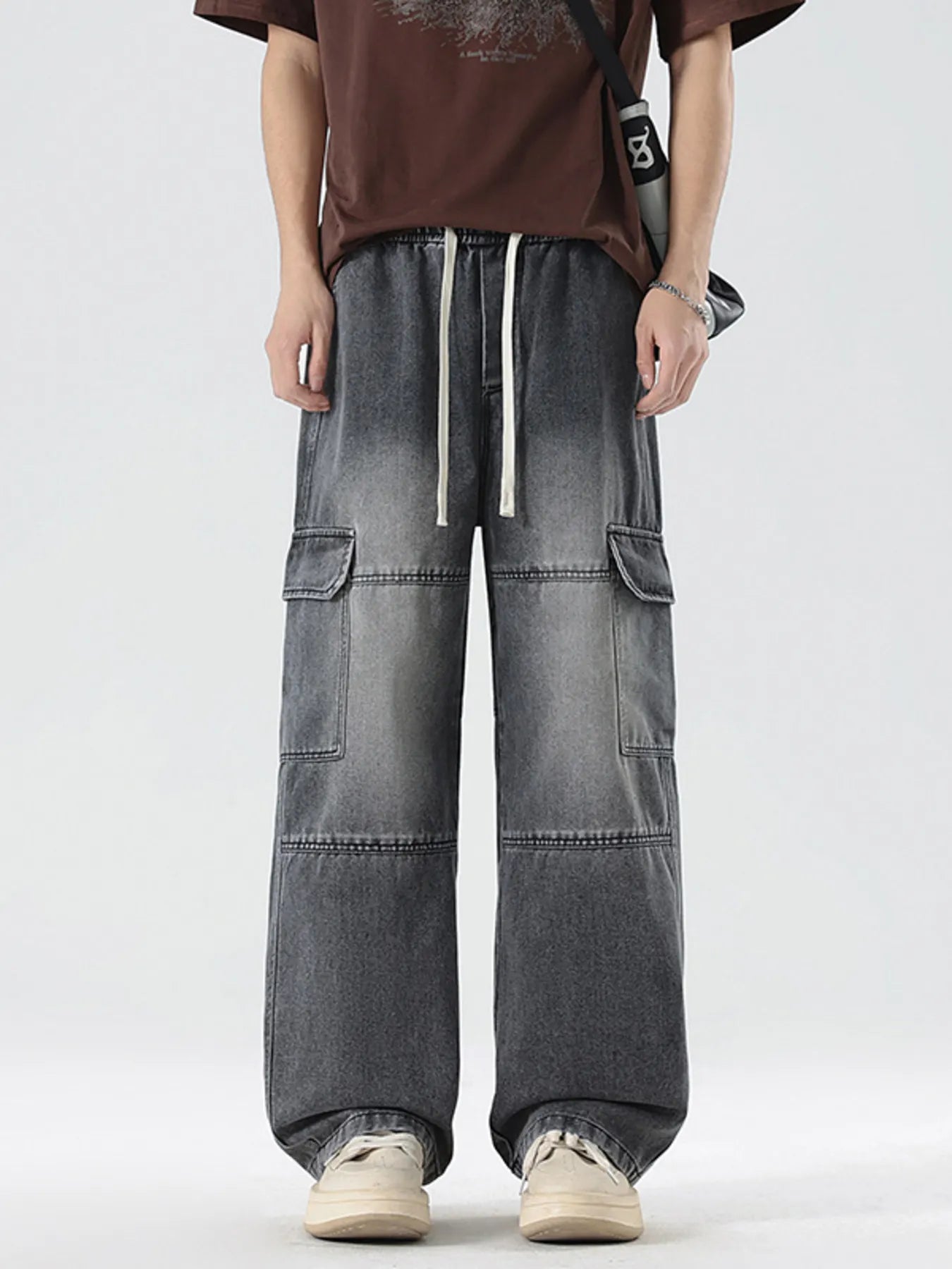 Men's Full Size Vintage Wash Wide Leg Jeans Plus Size