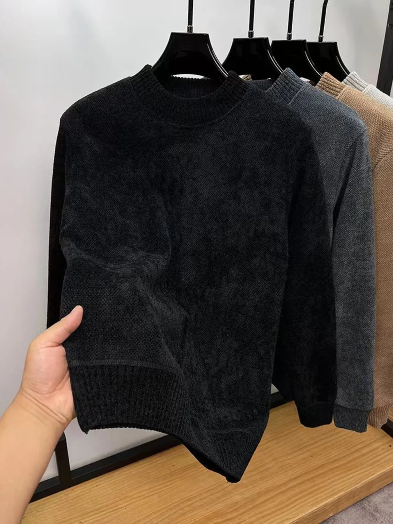 Men's Plus Size Ribbed Hem Long Sleeve Sweater