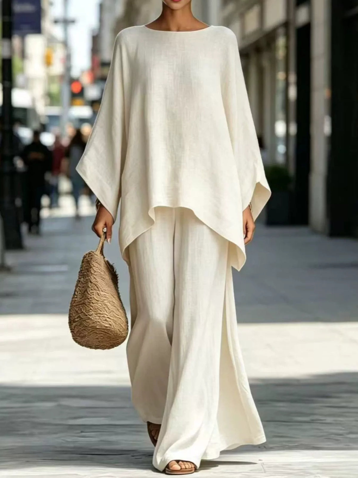 Full Size Batwing Sleeve Top and Wide-Leg Pants Set Plus Size