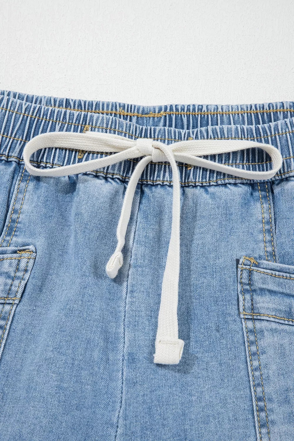 Drawstring Waist Wide Leg Ankle Length Jeans