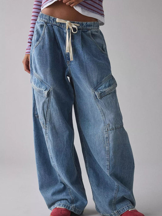 Drawstring Waist Cargo Jeans