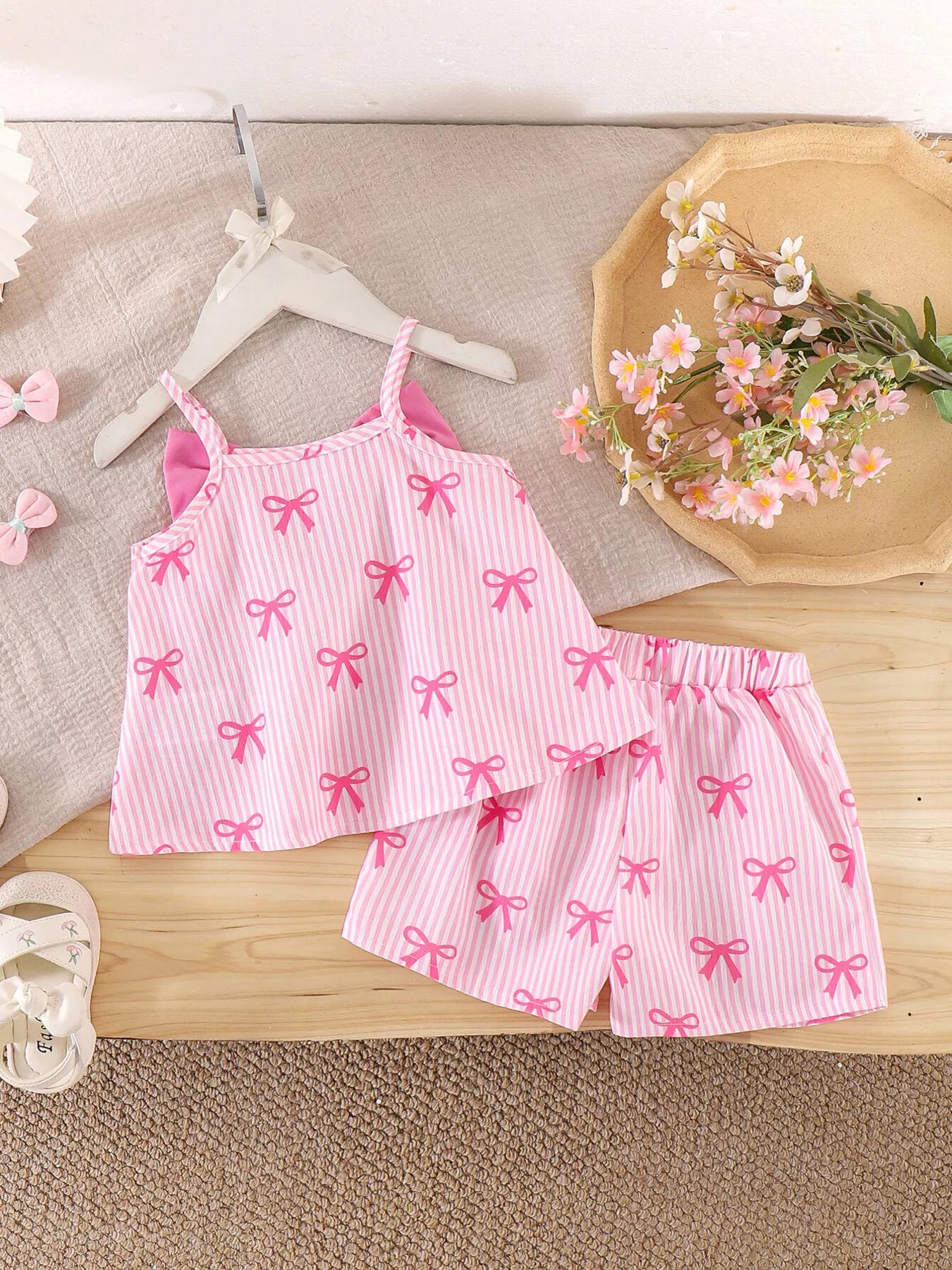 Children's Striped Bow Cami and Shorts Set