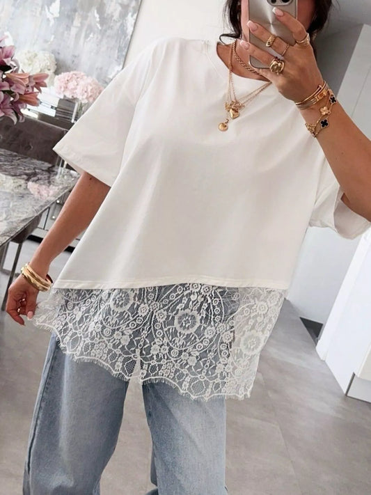 Lace Hem Short Sleeve Top