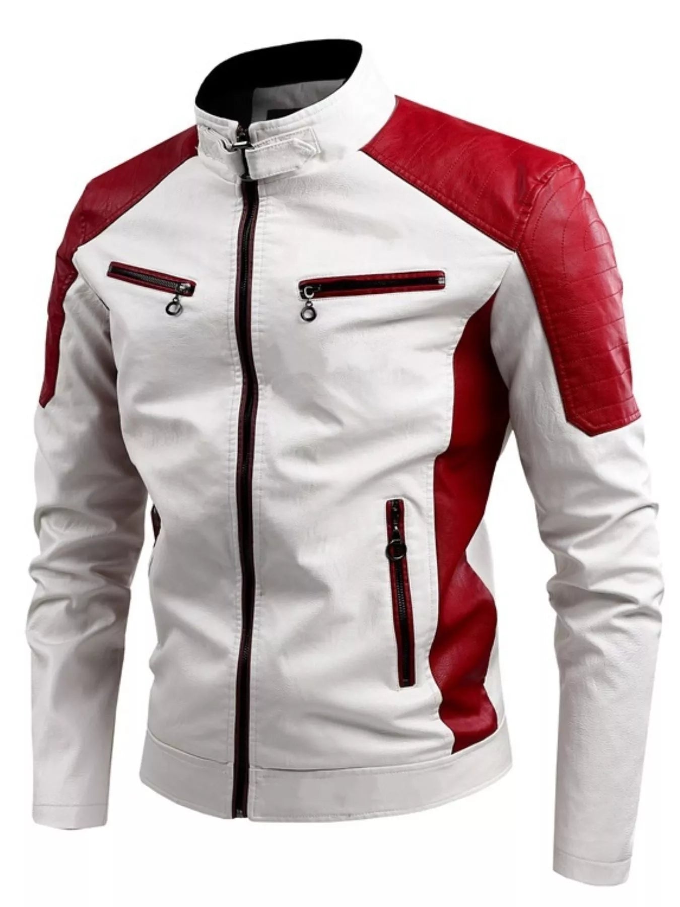 Men's Plus Size Two-Tone Slim Fit Motorcycle Leather Jacket