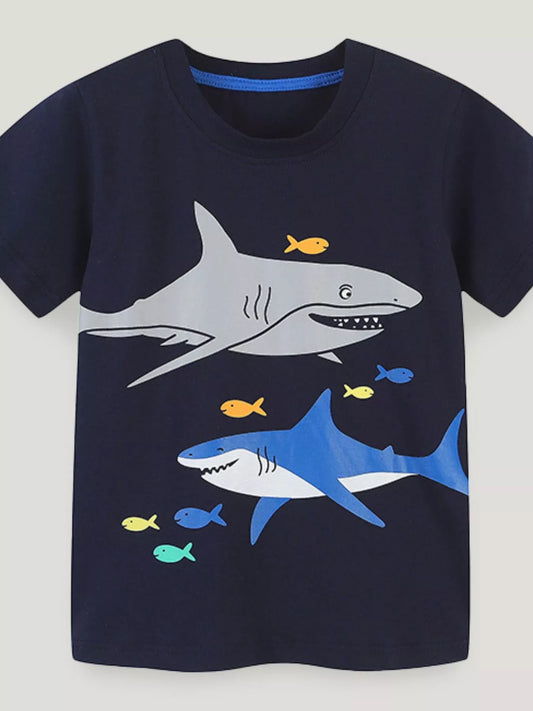 Children's Shark Print Short Sleeve T-Shirt