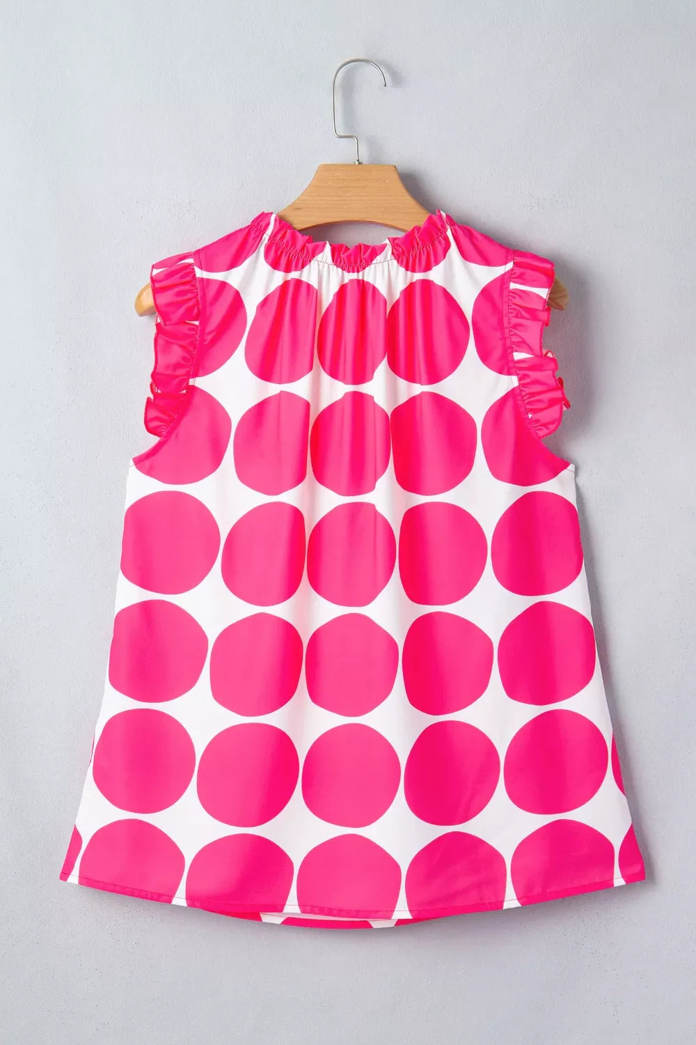 Polka Dot Print Frilled Round Neck Shift Tank Top