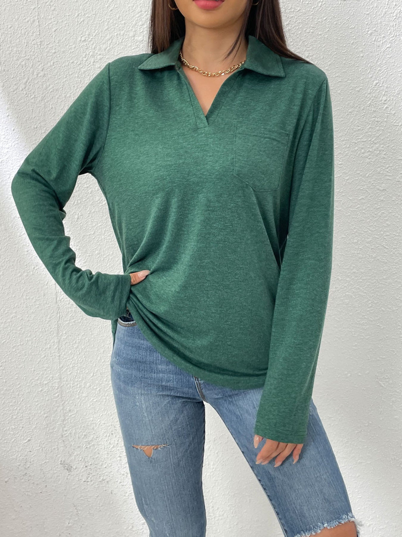 Collared Neck Long Sleeve T-Shirt