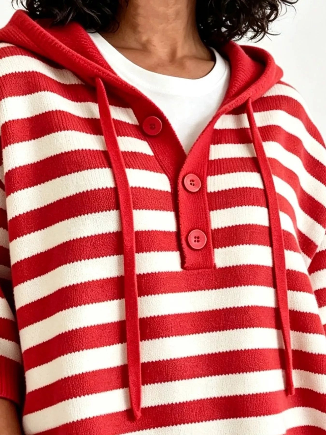 Striped Hooded Sweater with Button Detail