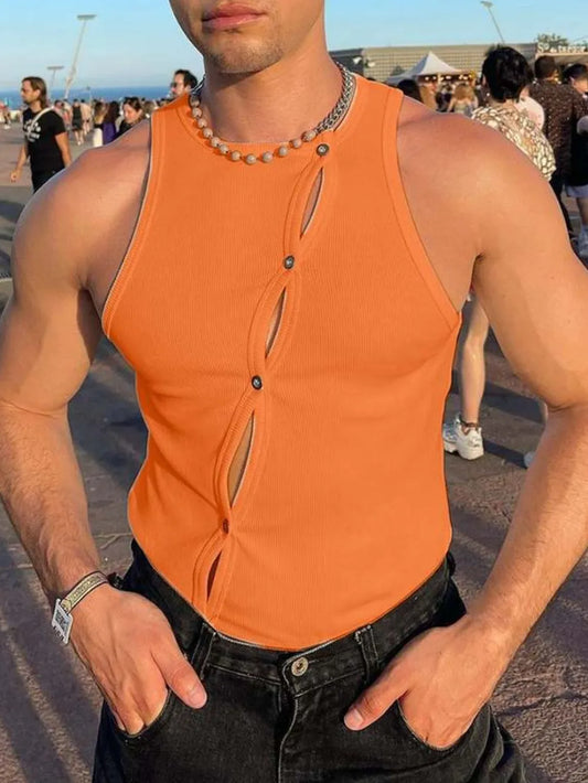 Men's Full Size Cutout Round Neck Tank Plus Size