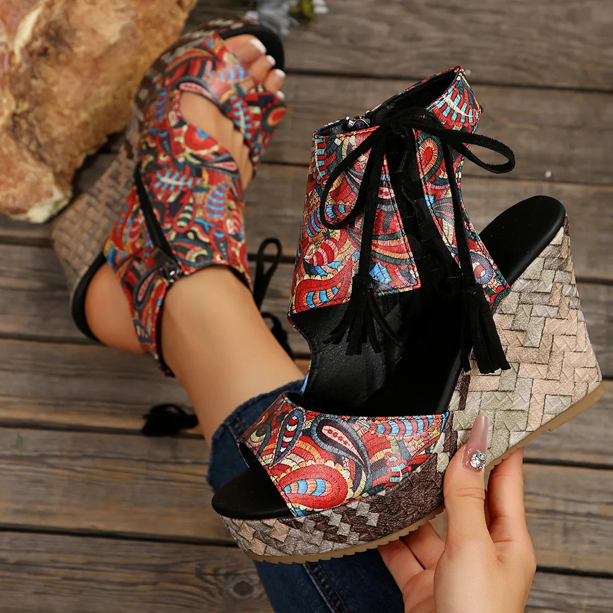 Printed Wedge Platform Sandals