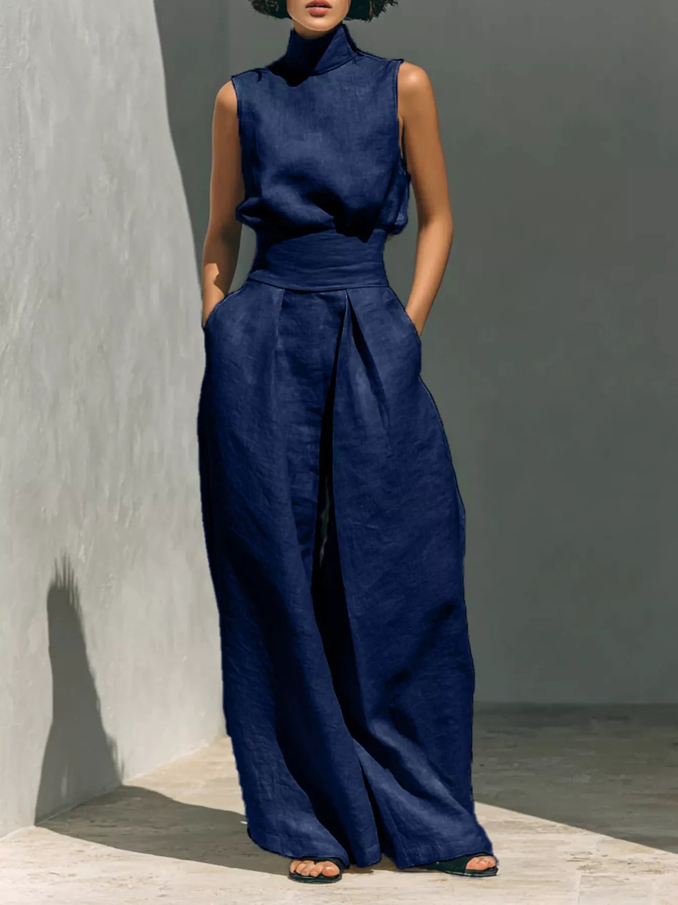 Full Size Sleeveless Wide-Leg Jumpsuit with Smocked Waist Plus Size