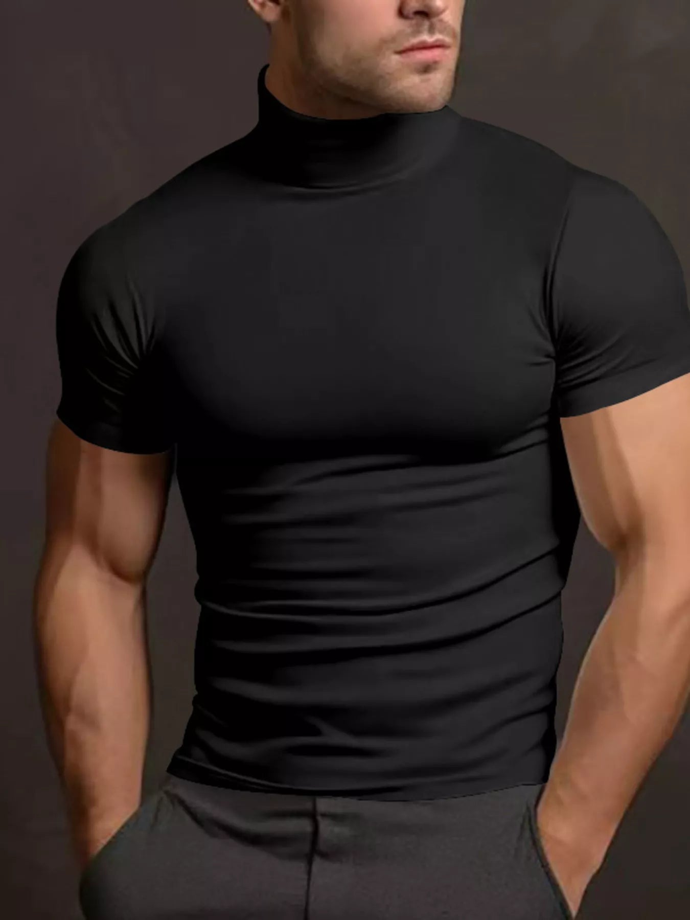 Men's Full Size Short Sleeve Turtleneck T-Shirt Plus Size