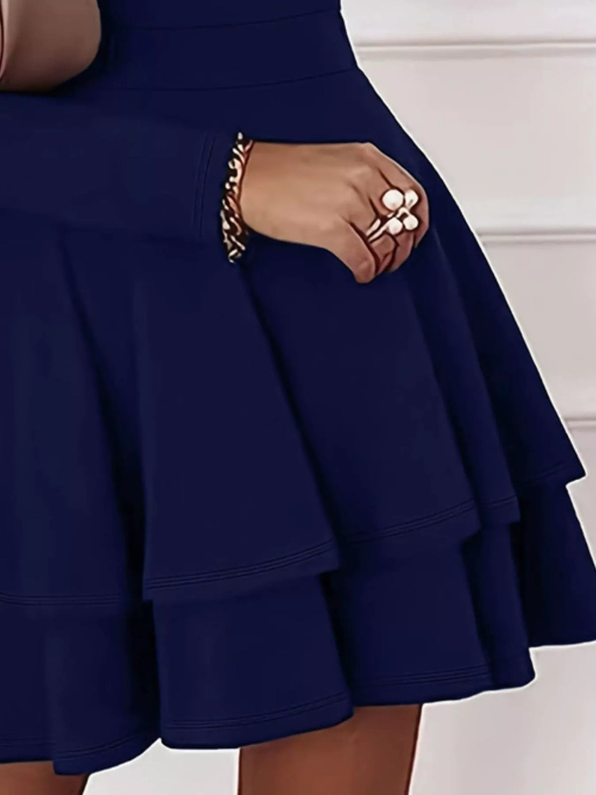 V-Neck Long Sleeve Layered Ruffle Mini Dress