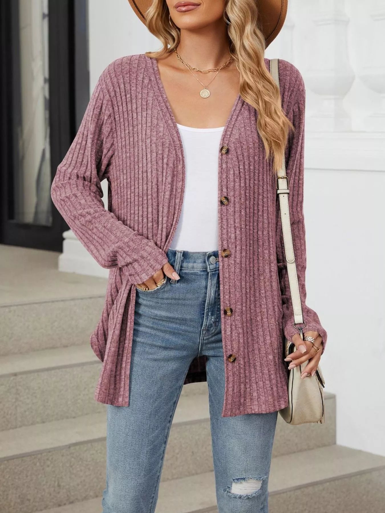 Ribbed Button-Up Cardigan