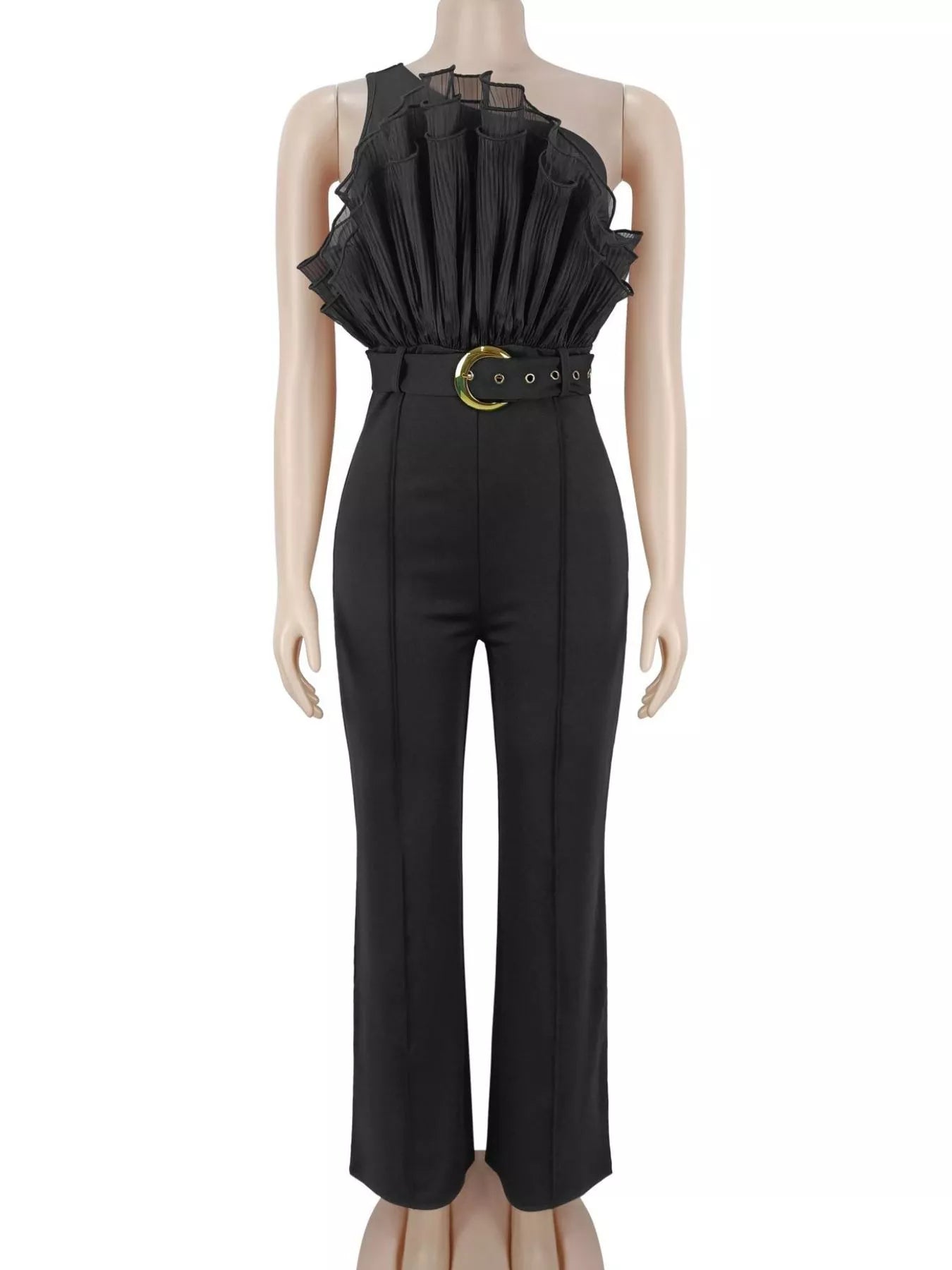 One-Shoulder Ruffled Wide-Leg Jumpsuit