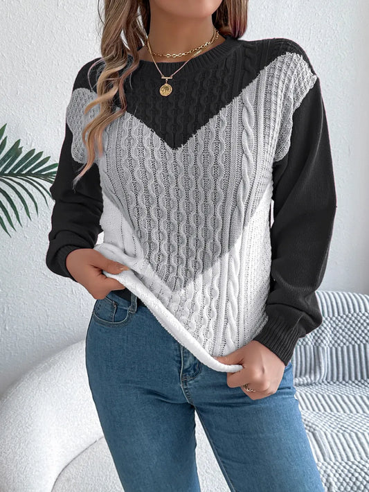 Contrast Round Neck Long Sleeve Sweater