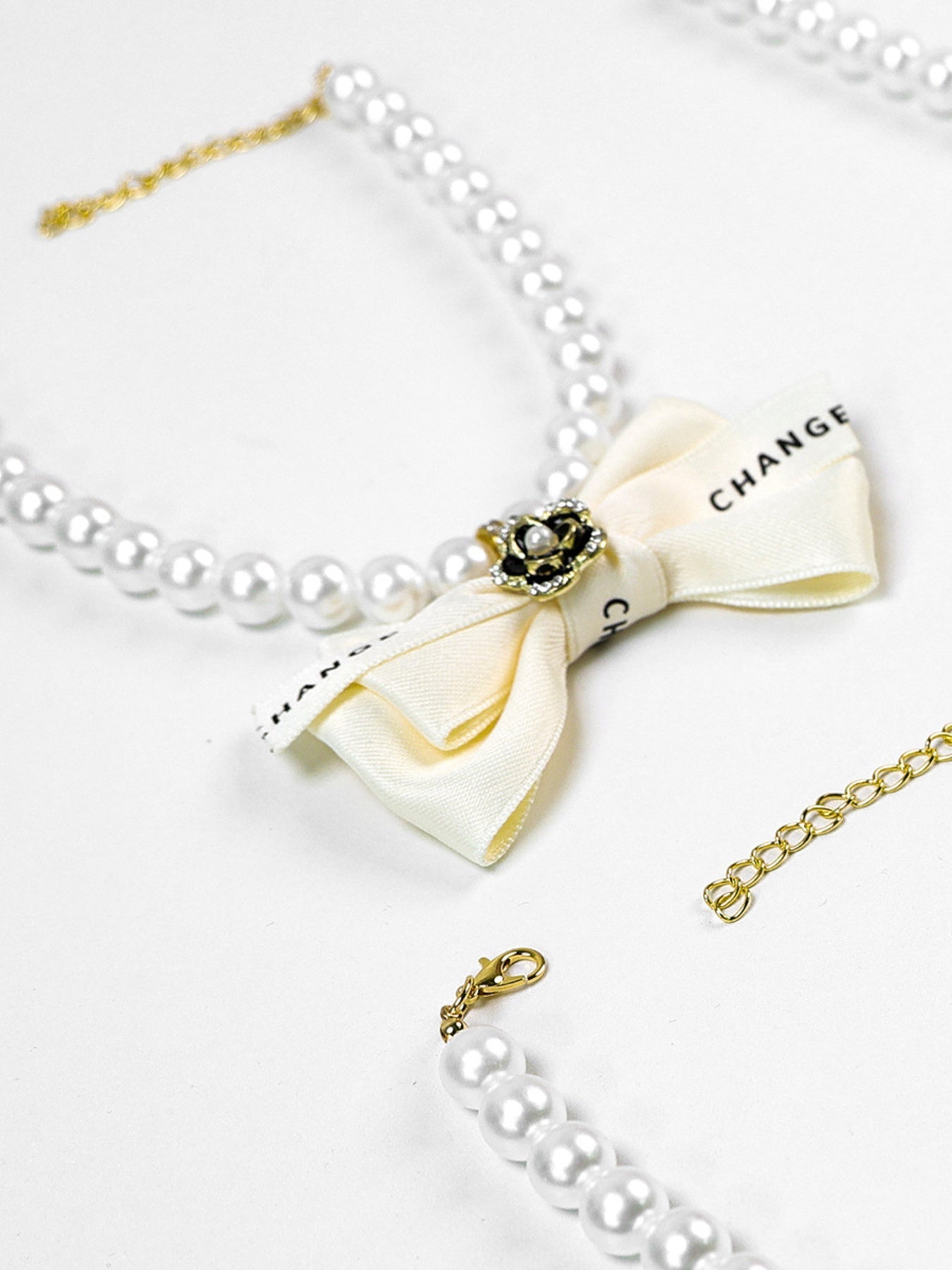 Pearl Bowknot Pet Necklace