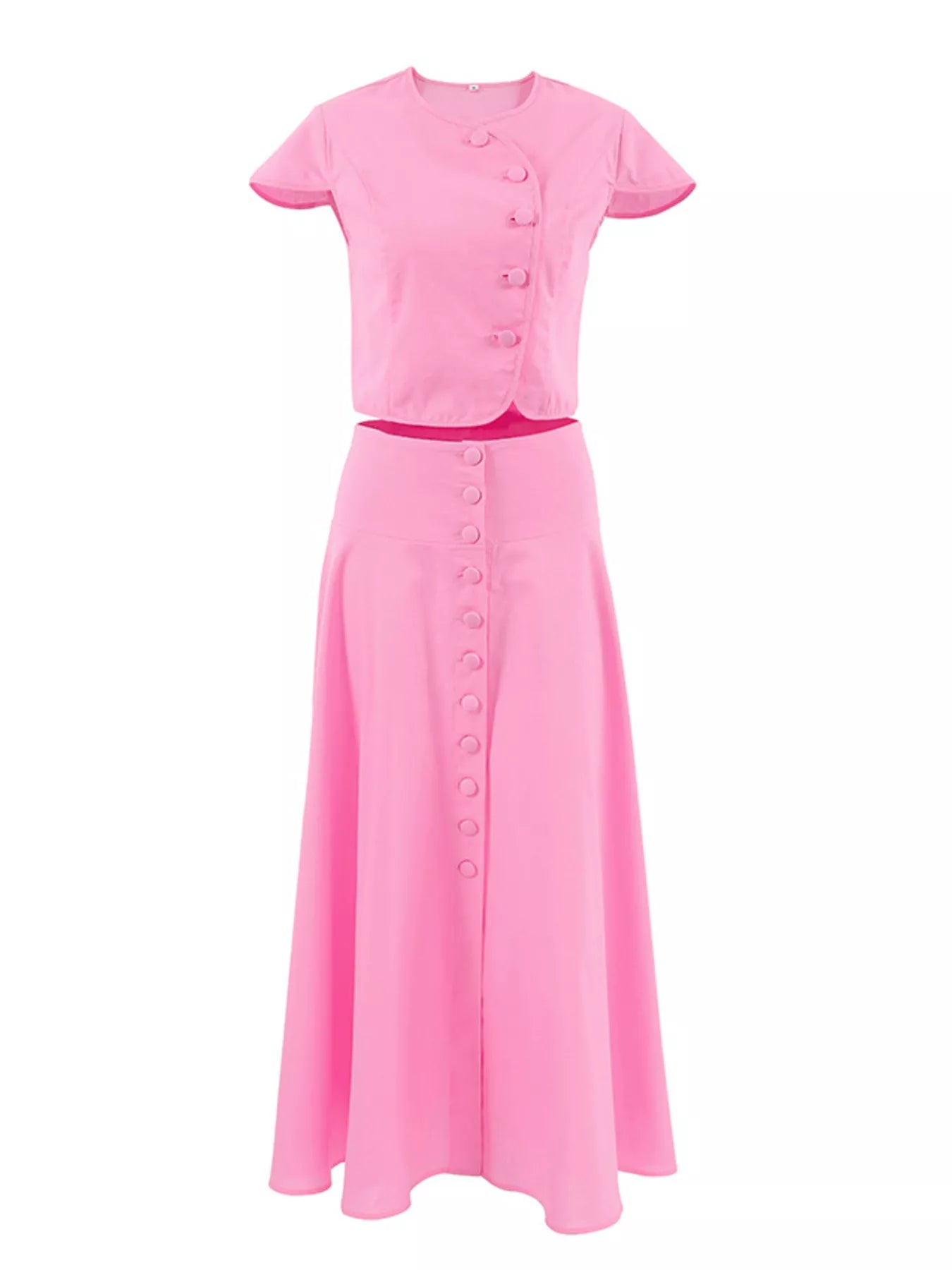 Cap Sleeve Button-Down Crop Top and Midi Skirt Set