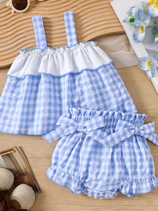 Children's Gingham Ruffle Trim Cami Top & Shorts Set