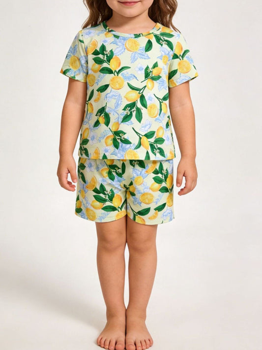 Children's Lemon Print Tee and Shorts Set