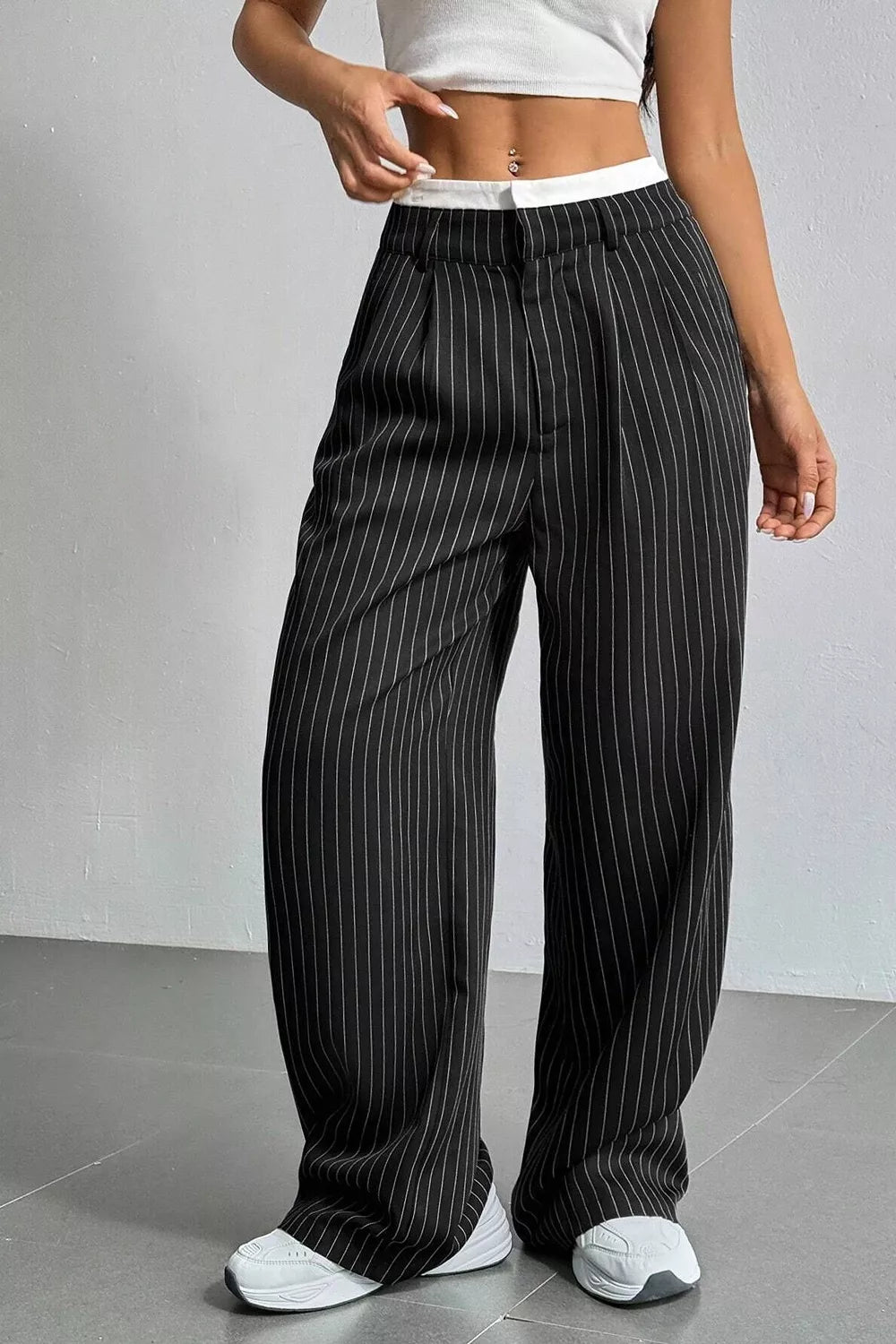 High-Waisted Pinstripe Wide-Leg Pants