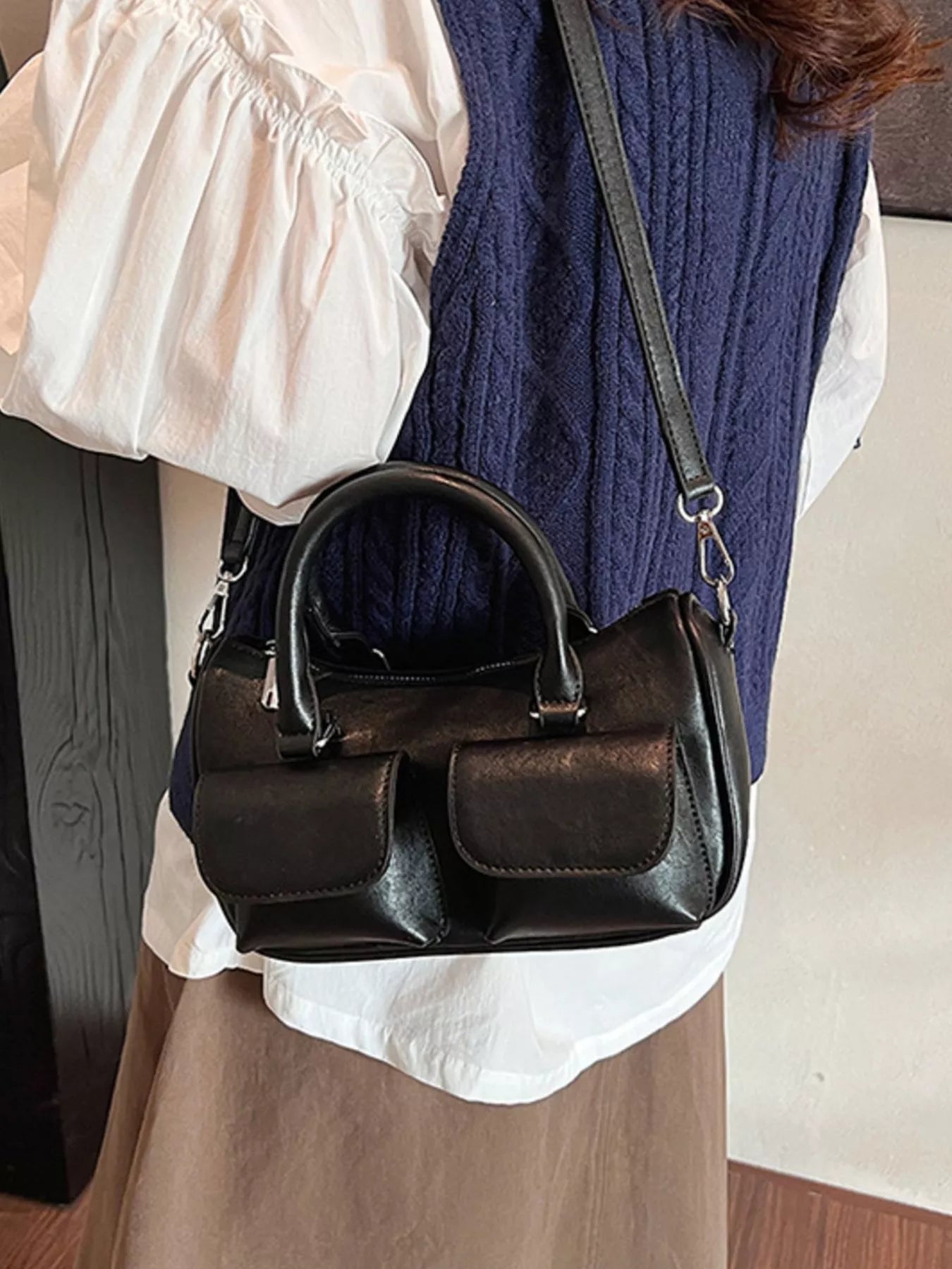 PU Leather Vintage Boston Handbag