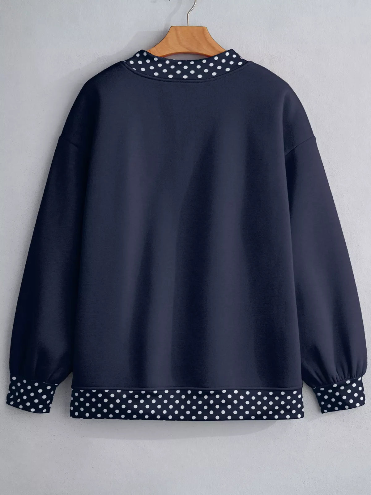 Polka Dot Trim Contrast Crew Neck Sweatshirt