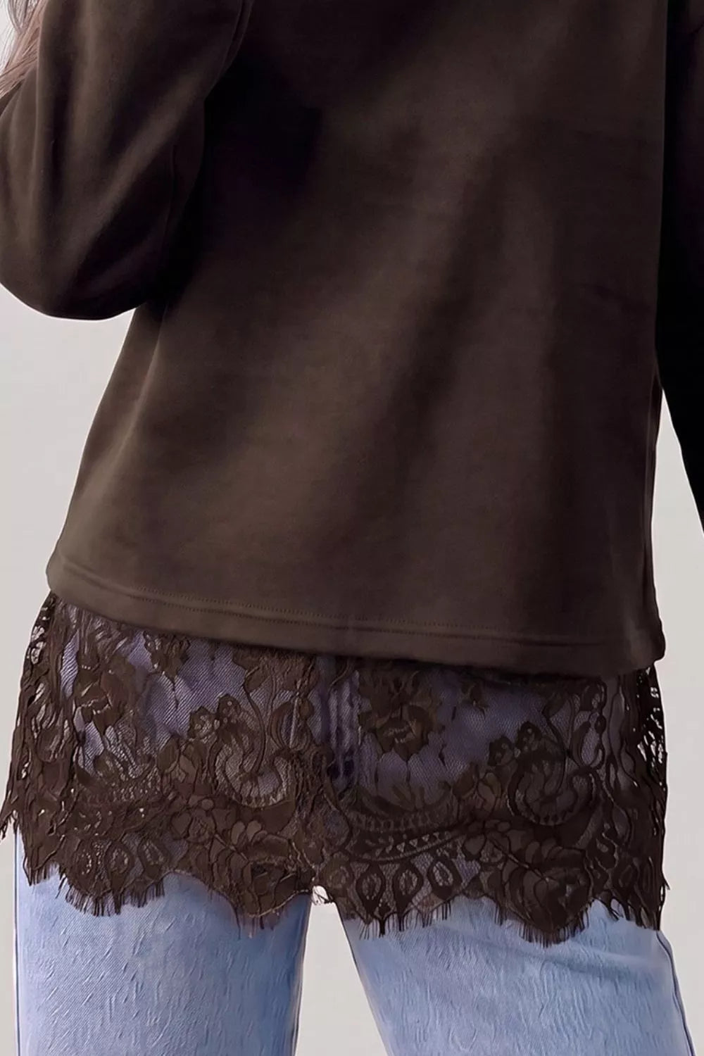 Lace Hem Mock Neck Sweatshirt