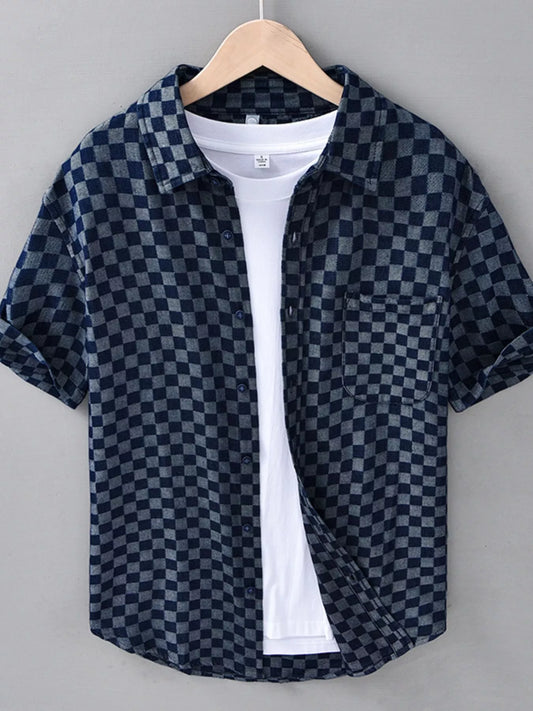 Men's Plus Size Checkered Pattern Short Sleeve Casual Shirt